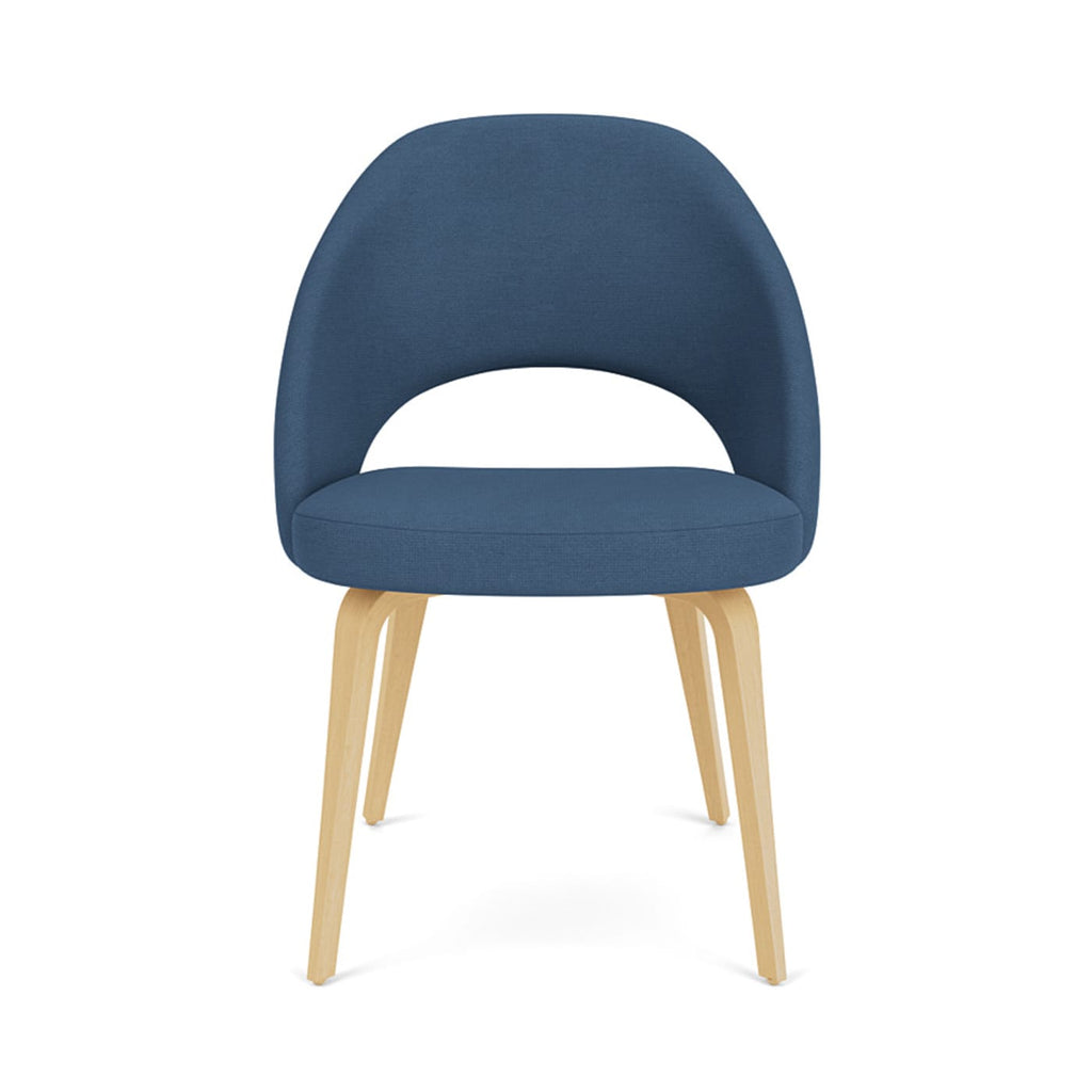Saarinen Conference Chair upholstered in blue fabric with natural wooden legs | Nue Modern