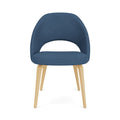 Saarinen Conference Chair upholstered in blue fabric with natural wooden legs | Nue Modern