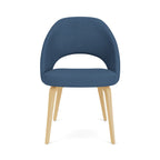 Saarinen Conference Chair upholstered in blue fabric with natural wooden legs | Nue Modern
