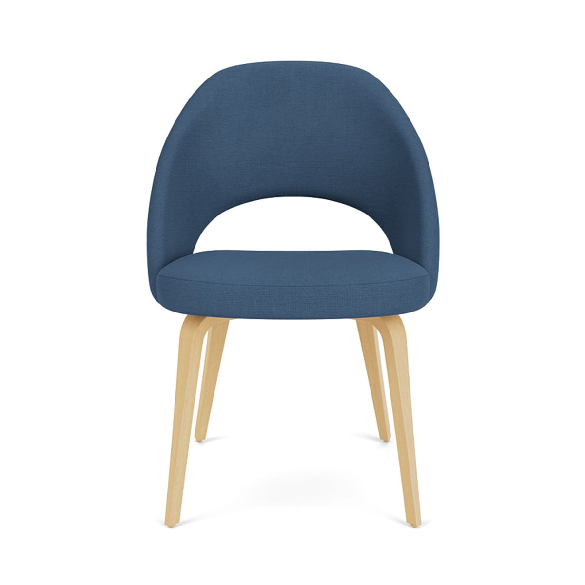 Saarinen Conference Chair upholstered in blue fabric with natural wooden legs | Nue Modern