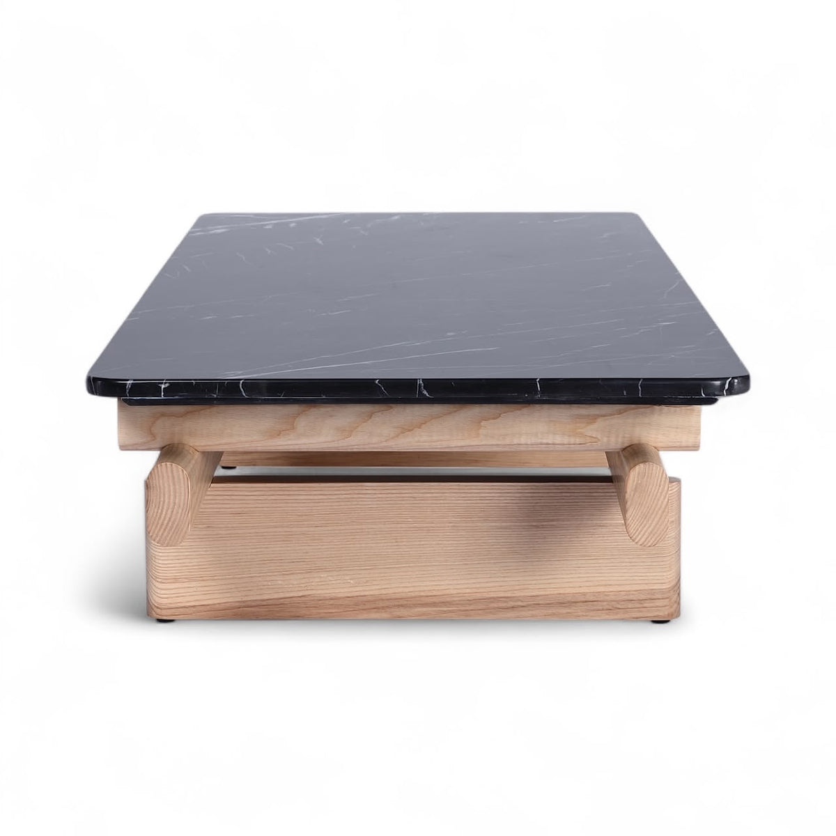 Sengu Small Coffee Table in Ash Wood with Black Marble Top - Front View | Nue Modern