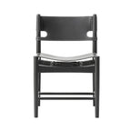 Spanish Dining Chair in Black Saddle Leather with Black Wood frame - Front view | Nue Modern