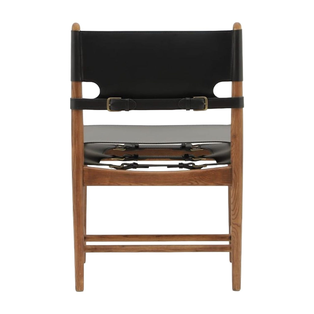 Spanish Dining Chair in Black Vegan Saddle Leather with walnut frame - back view | Nue Modern