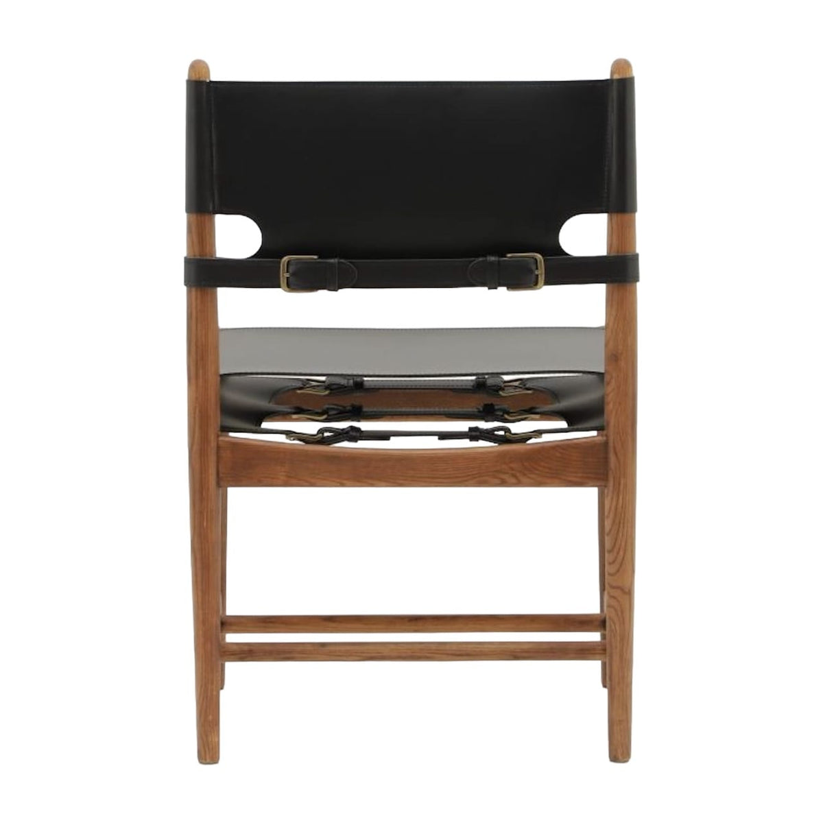 Spanish Dining Chair in Black Vegan Saddle Leather with walnut frame - back view | Nue Modern