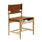 Spanish Dining Chair in Cognac Saddle Leather with Natural Ash Wood frame - Three-Quarter view | Nue Modern