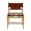 Spanish Dining Chair in Cognac Vegan Saddle Leather with Natural Ash Wood frame - Front view | Nue Modern