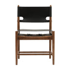 Spanish Dining Chair in Black Saddle Leather with walnut frame - Front View| Nue Modern