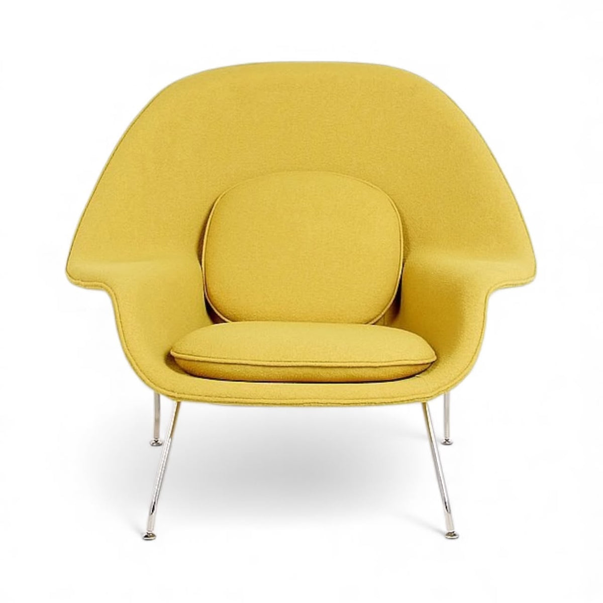 Womb chair upholstered in yellow fabric | Nue Modern