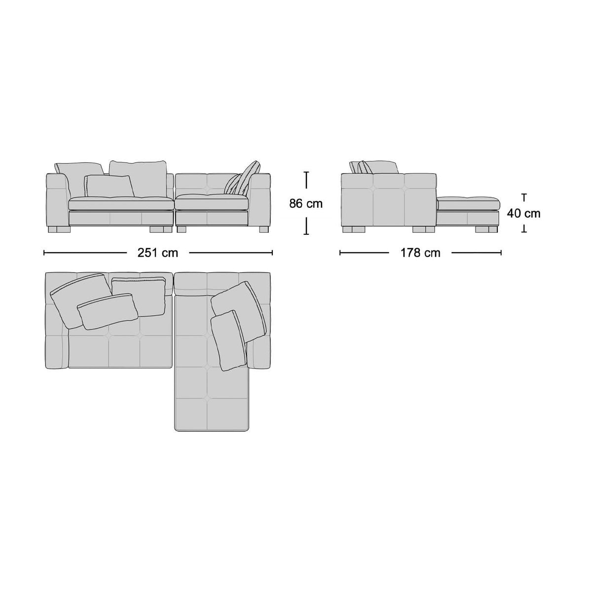 Portman 2-Seater Sofa with Chaise - two-seater with chaise from Nue Modern