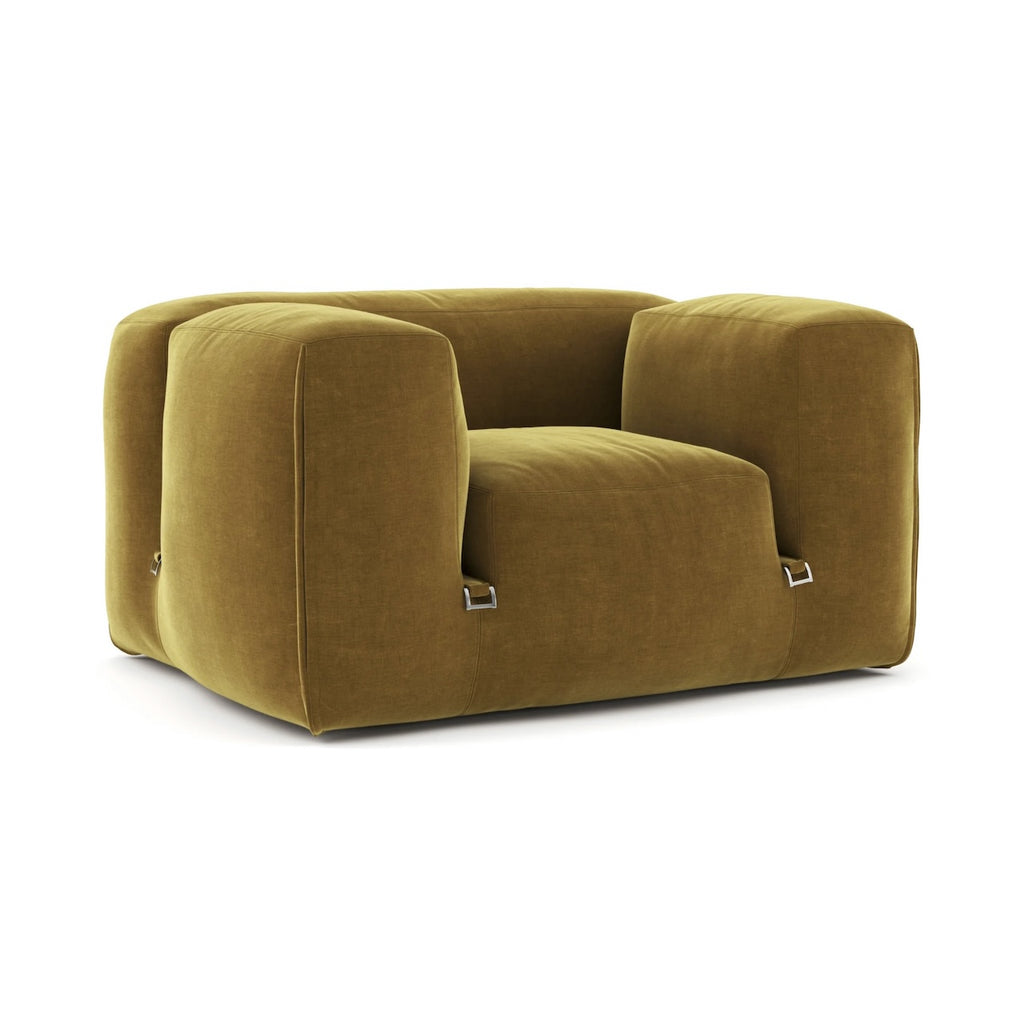 Le Mura Armchair - deep mattress-like cushion within upholstered walls