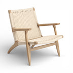 CH25 Lounge Chair - solid wood frame with a hand-woven cord seat and back