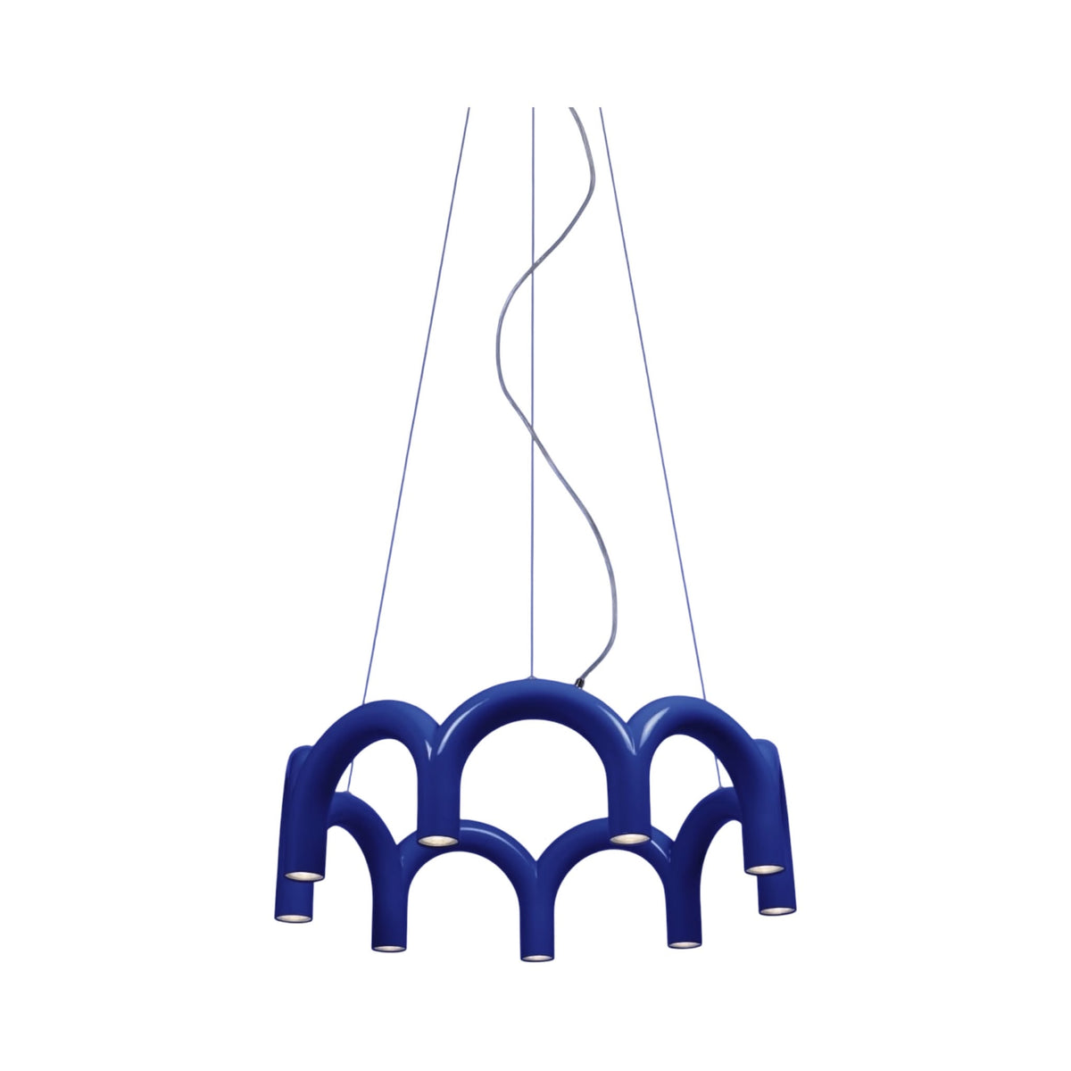 Arch Circle Pendant Lamp in blue - shades set around a circular ceiling frame