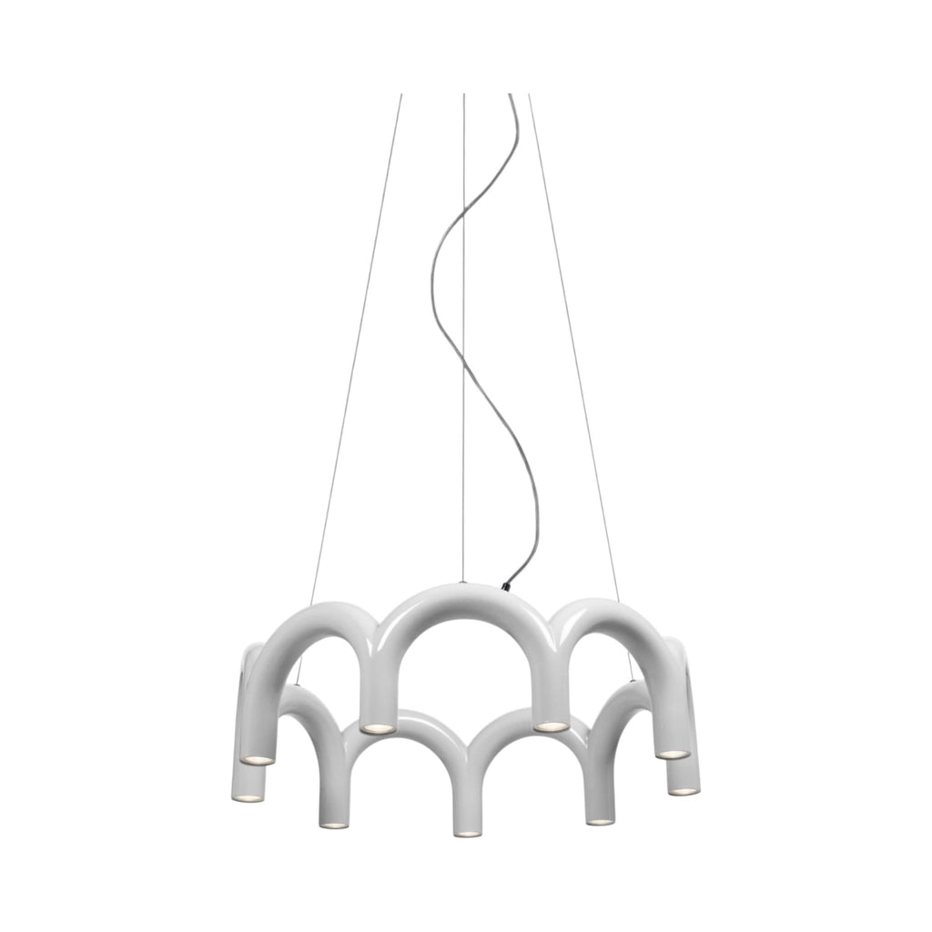 Arch Circle Pendant Lamp in white - shades set around a circular ceiling frame