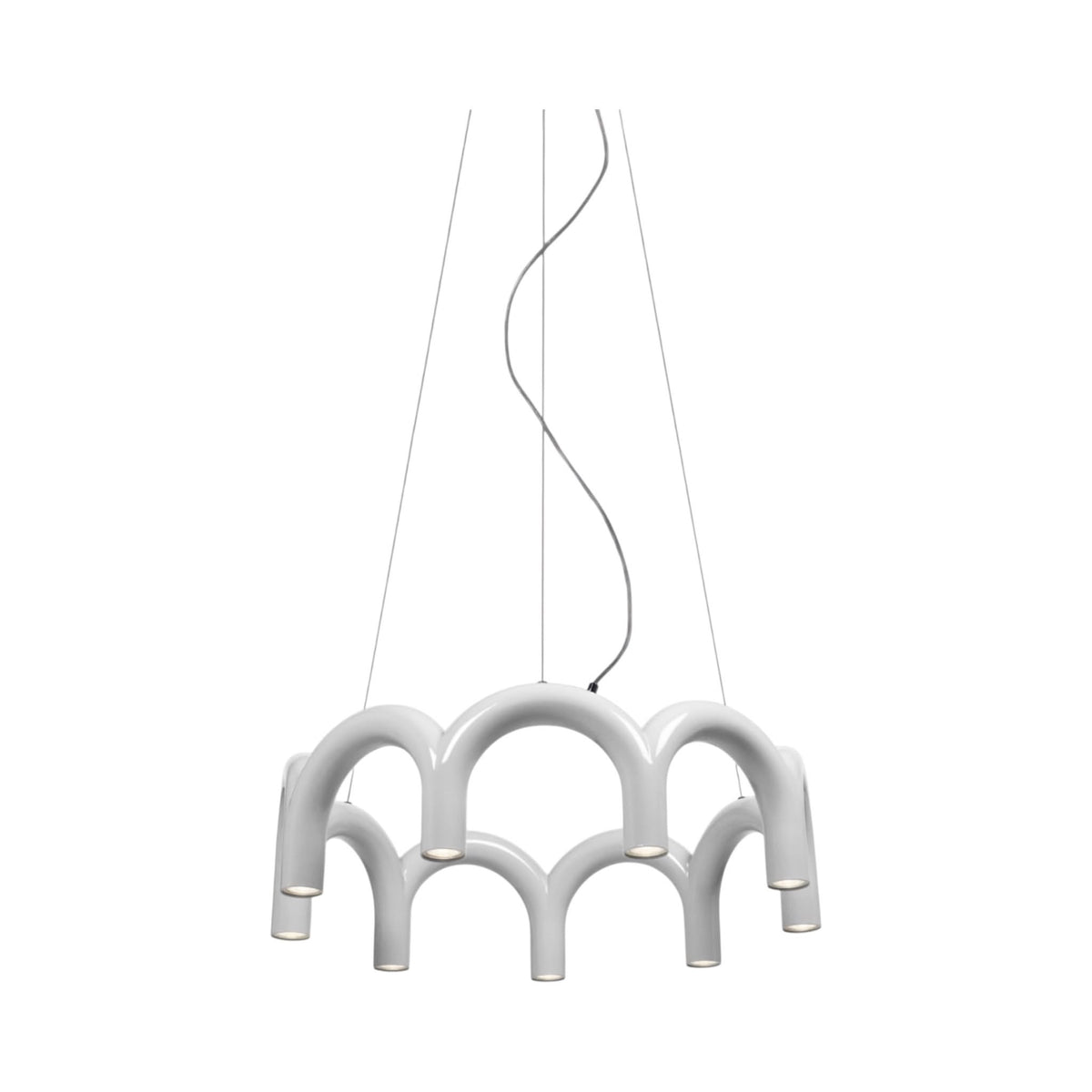 Arch Circle Pendant Lamp in white - shades set around a circular ceiling frame