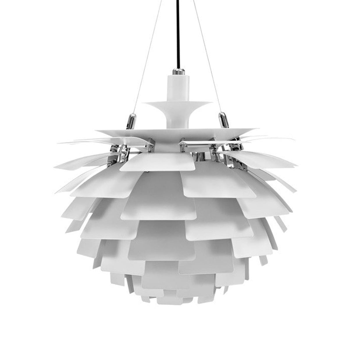 Artichoke Lamp in white - layered leaf pendant concealing the light source