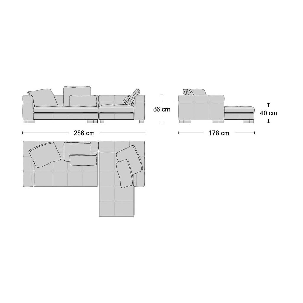 Portman 3-Seater Sofa with Chaise - three-seater with chaise from Nue Modern