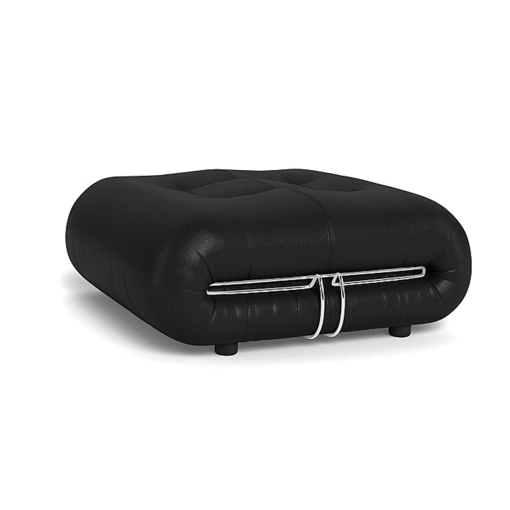 Soriana Ottoman - gathered, quilted upholstery cinched by a signature chrome wire clasp