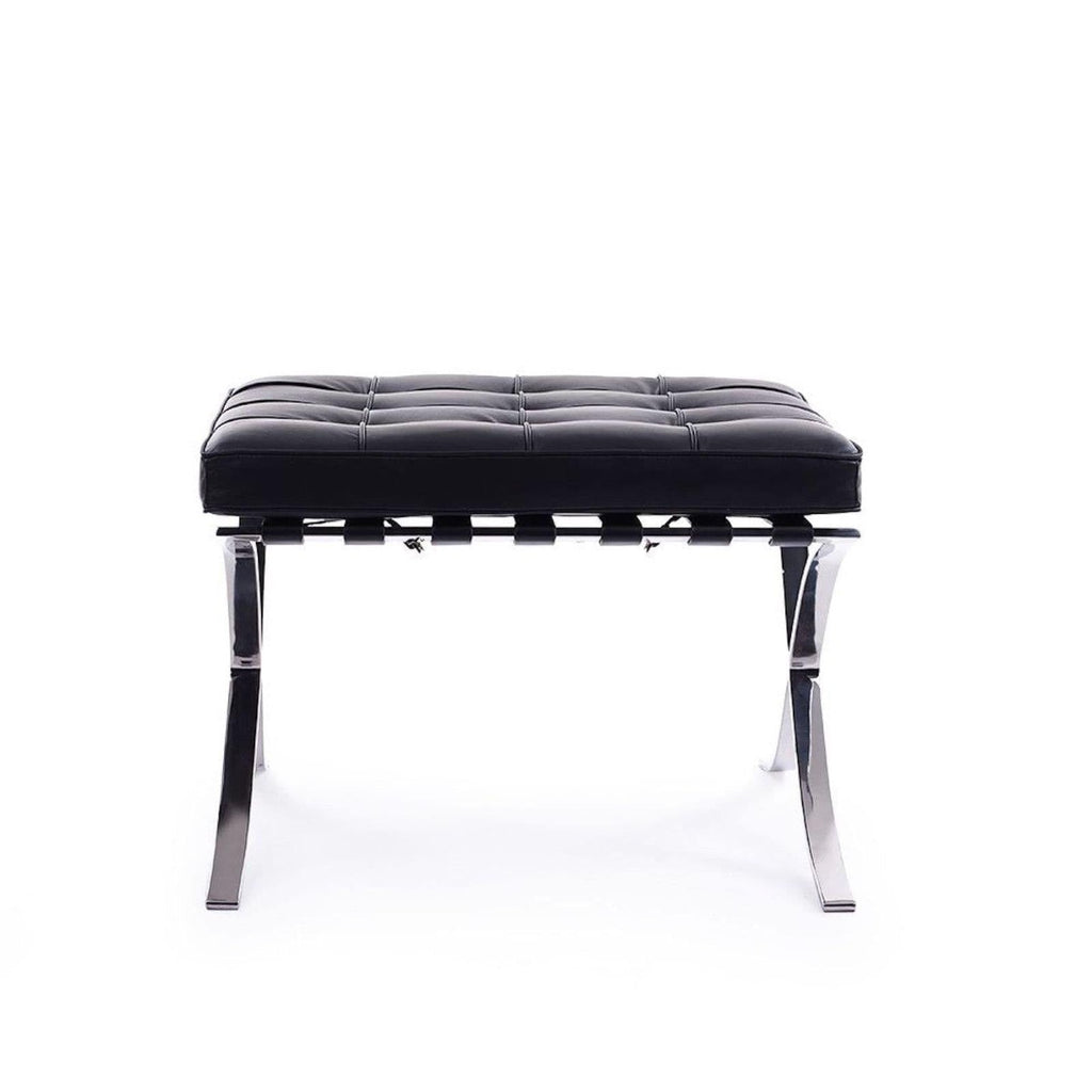 Barcelona Stool in black leather and stainless steel - Mies van der Rohe Inspired | Nue Modern