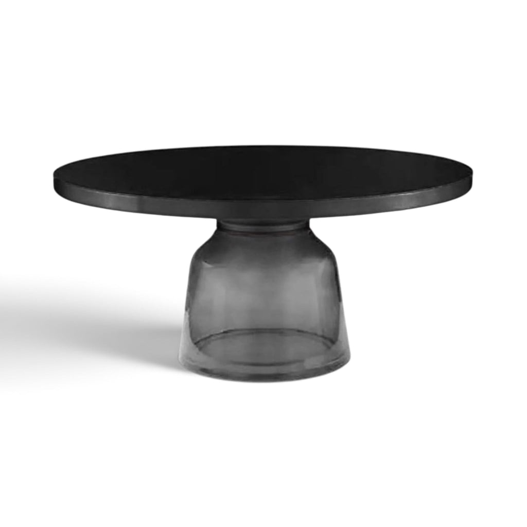 Bell Coffee Table with grey glass base and black top and rim - Sebastian Herkner-inspired