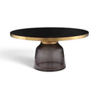Bell Coffee Table with grey glass base, black top and brushed gold rim