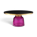 Bell Coffee Table with violet glass base, black top and brushed gold rim