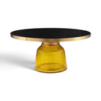 Bell Coffee Table with yellow glass base, black top and brushed gold rim