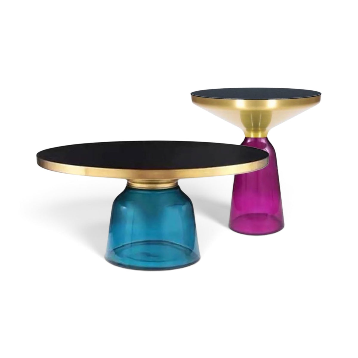 Bell Side Table and Bell Coffee Table together with glass pedestal bases