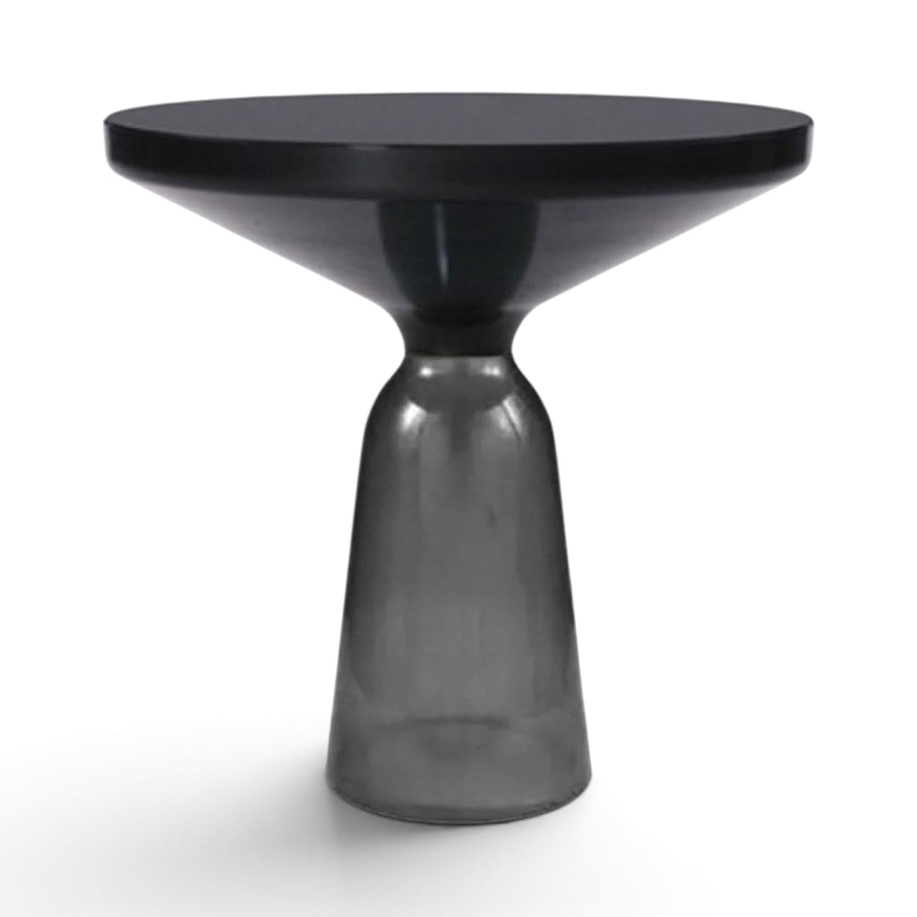 Bell Side Table with grey glass base and black top and rim - Sebastian Herkner-inspired