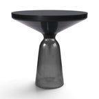 Bell Side Table with grey glass base and black top and rim - Sebastian Herkner-inspired