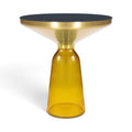 Bell Side Table with yellow glass base, black top and brushed gold rim
