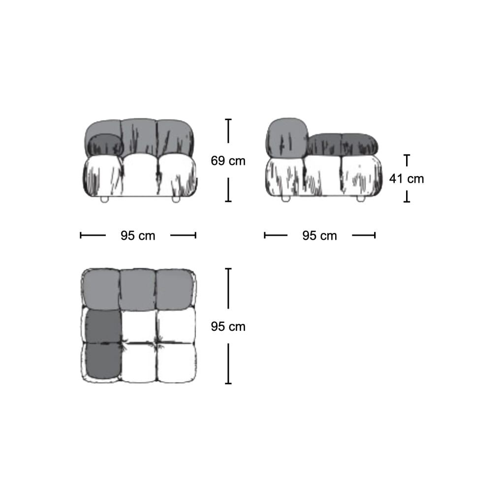 Bellini Left Armrest Module - dimensions