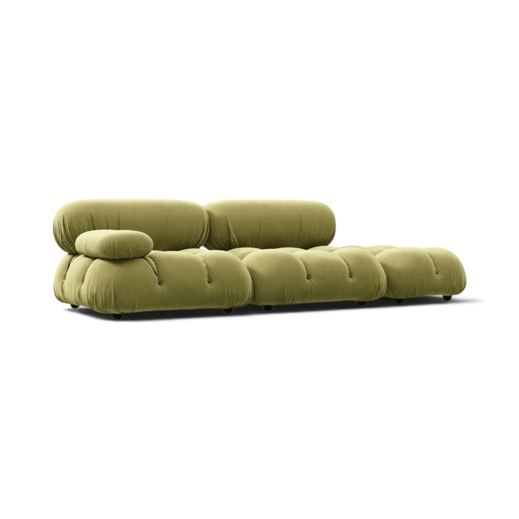 Bellini Studio Sofa in a Avocado Tone Velvet - Three-Quarter View | Nue Modern