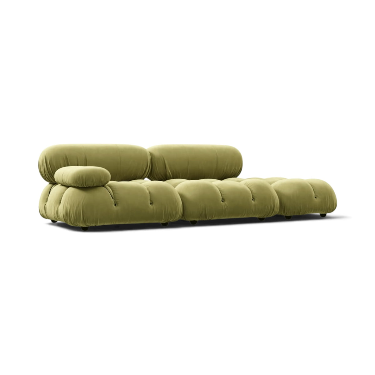 Bellini Studio Sofa in a Avocado Tone Velvet - Three-Quarter View | Nue Modern