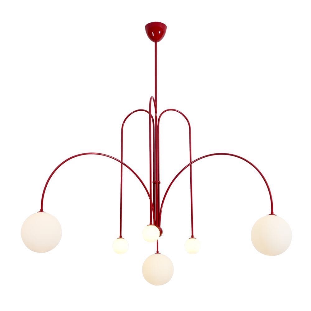 Bomba Chandelier size 130cm in red with lights on | Nue Modern