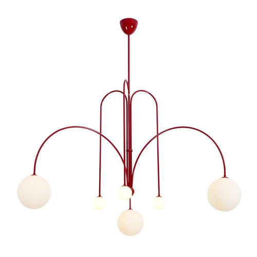 Bomba Chandelier size 130cm in red with lights on | Nue Modern
