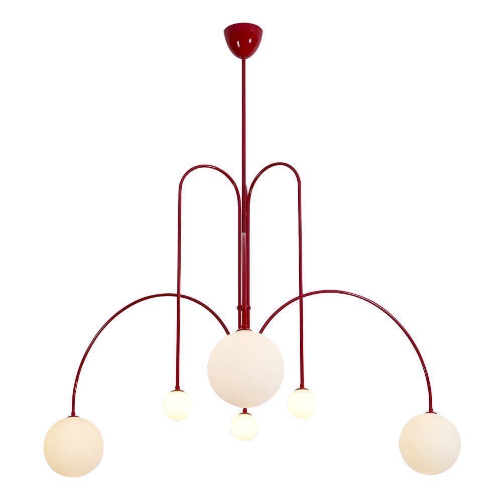 Bomba Chandelier in red with lights on | Nue Modern