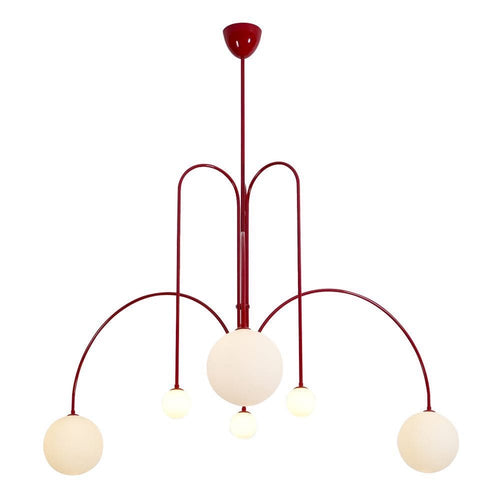 Bomba Chandelier in red with lights on | Nue Modern