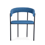 360 view of the C-Chair in blue fabric and black metal frame | Nue Modern