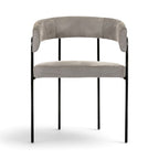 Front view of the C-Chair upholstered in grey suede with black metal frame | Nue Modern