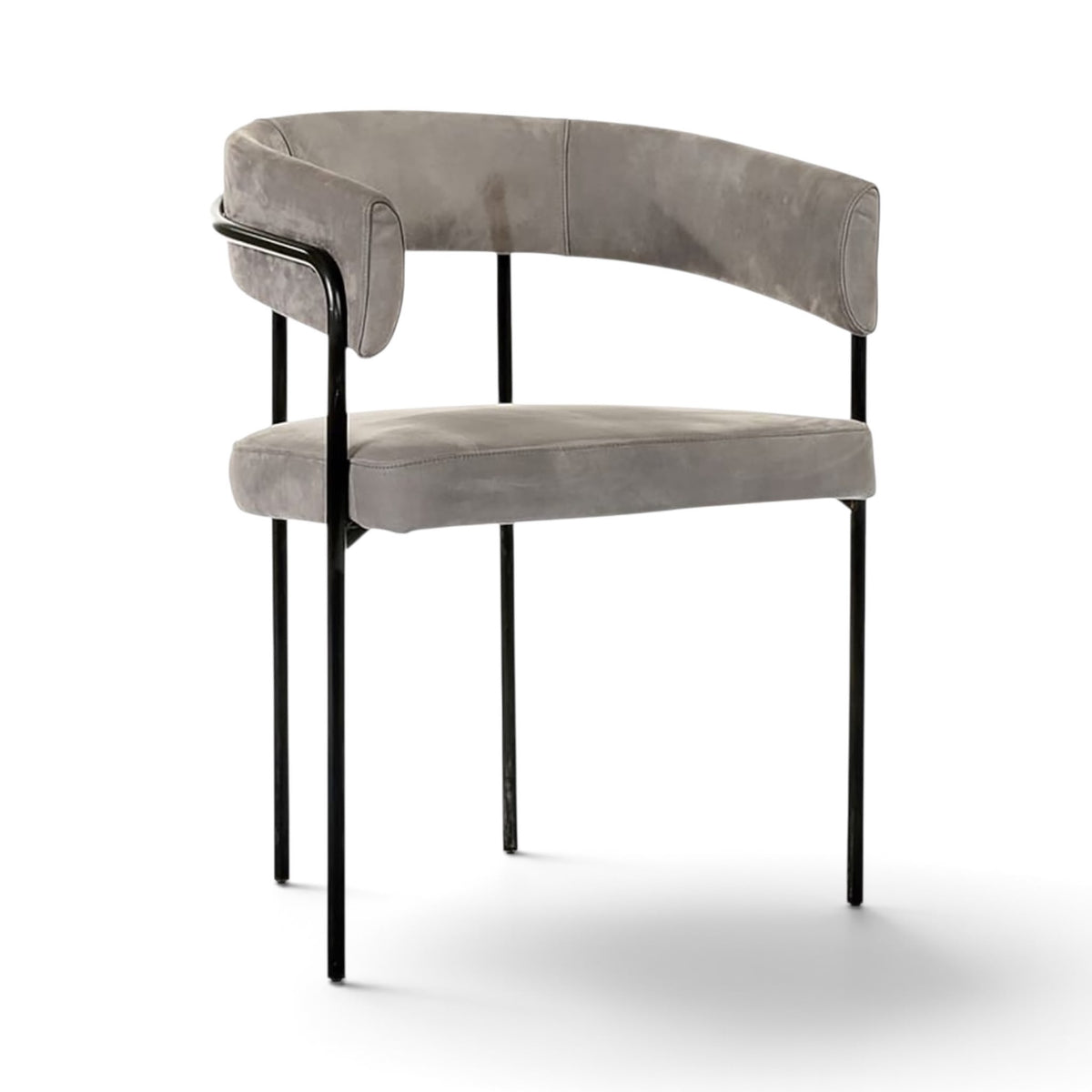 C-Chair in light grey nubuck leather with black metal frame | Nue Modern
