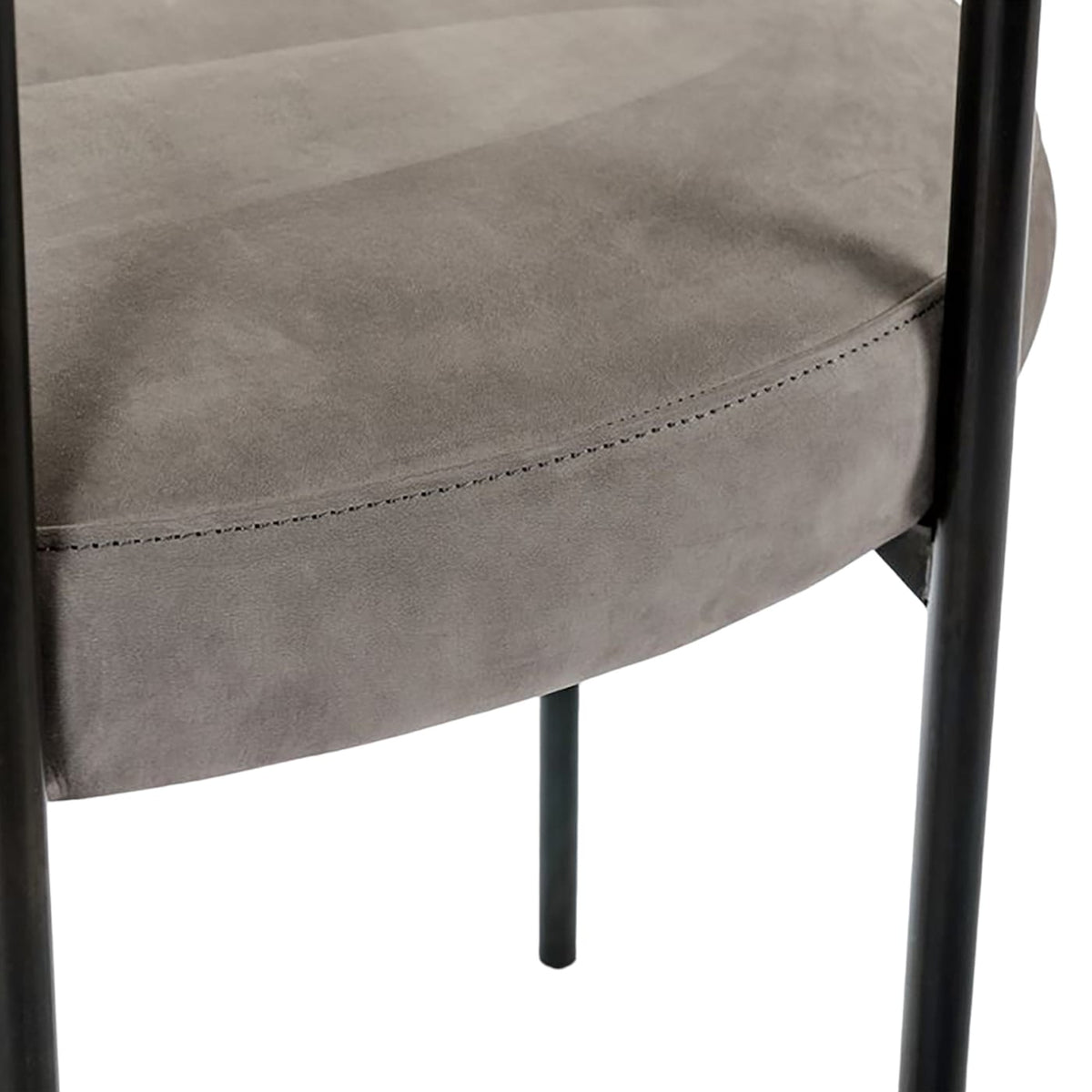 Close-up of the grey suede seat of the C-Chair | Nue Modern