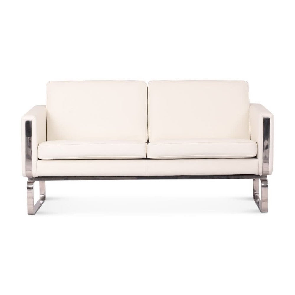 CH102 Sofa - front view of the two-seater on its exposed wooden frame