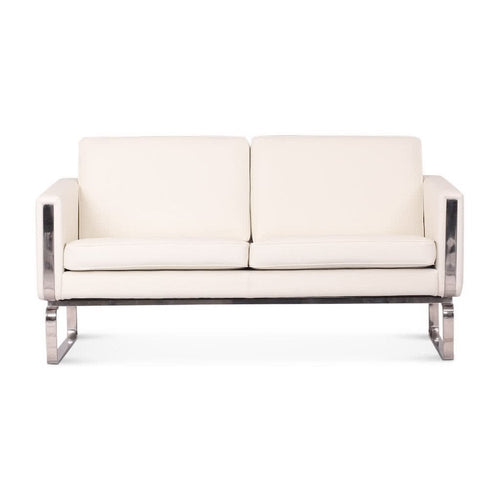 CH102 Sofa - front view of the two-seater on its exposed wooden frame