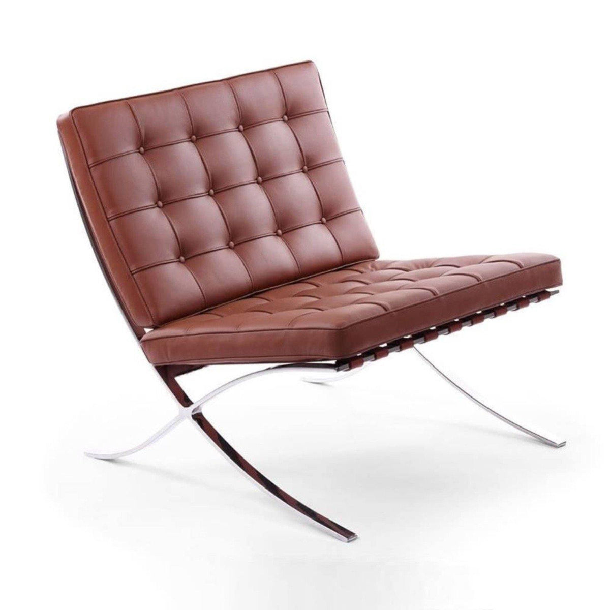 Barcelona Chair - deep button-tufted leather-style cushions on polished steel