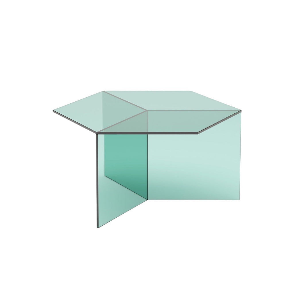 Isom Square Coffee Table in green-tinted glass