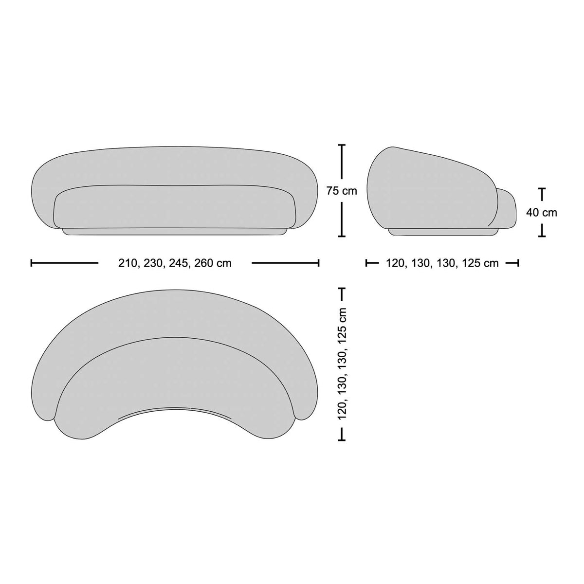 Jonas Sofa - dimensions diagram