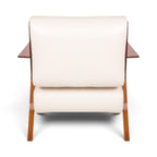 Lina Armchair Gianfranco Frattini Inspired in white leather with natural wooden frame back view | Nue Modern