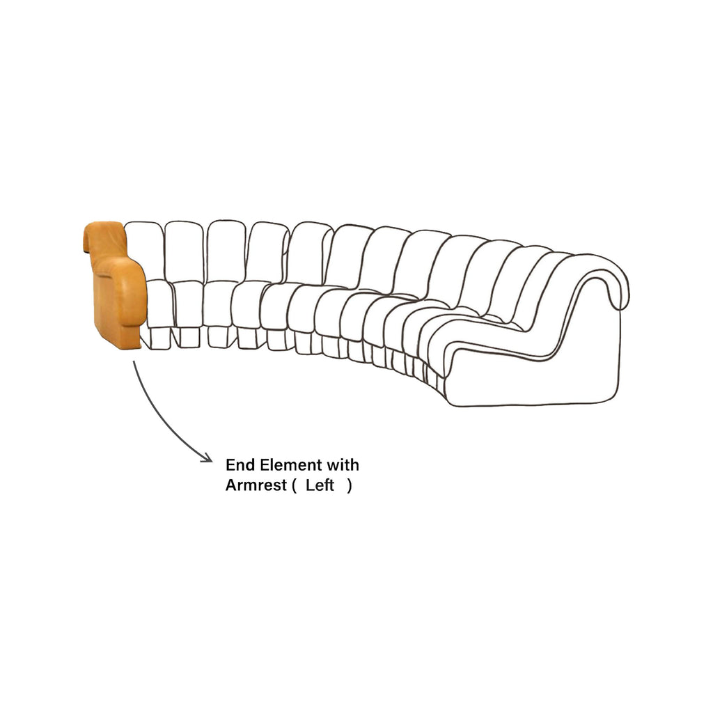 Line drawing showing the placement of the DS-600 Seat End Element With Armrest Module on the Left | Nue Modern