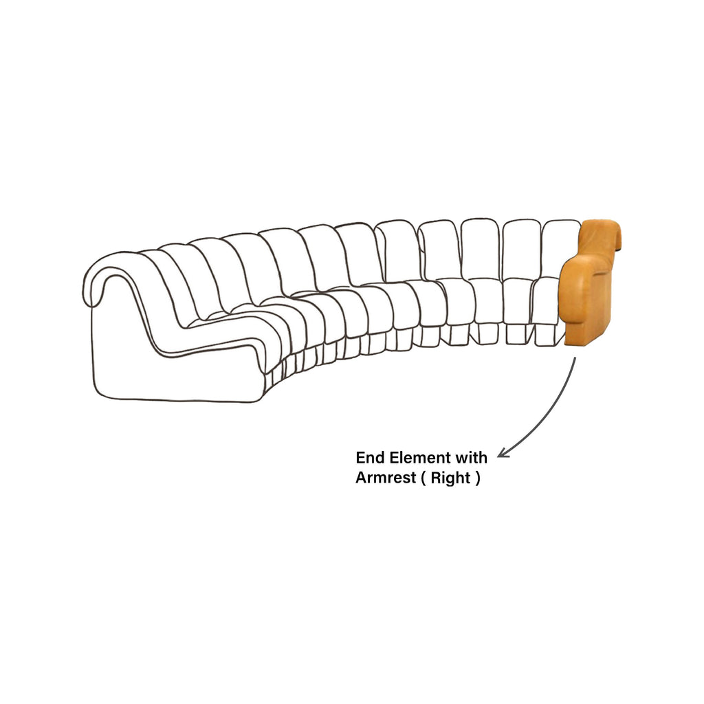 Line drawing showing the placement of the DS-600 Seat End Element With Armrest Module on the Right | Nue Modern