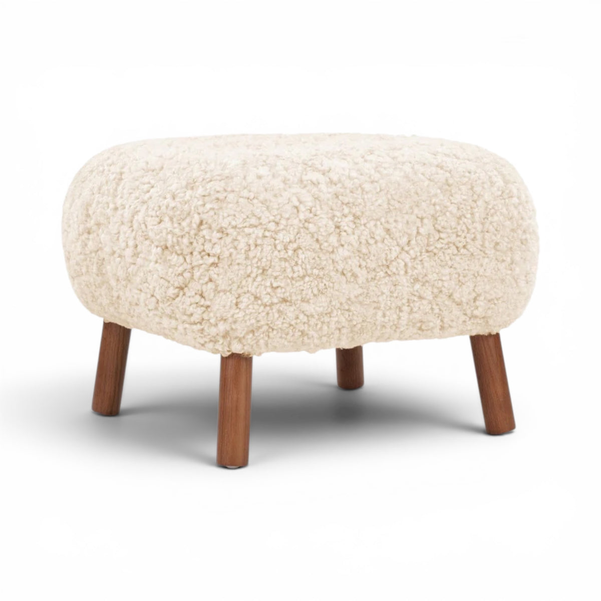 Little Petra Ottoman - Sheepskin with walnut legs | Nue Modern
